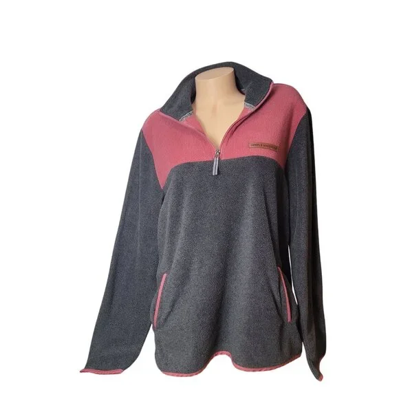 Simply Southern Womens Fleece Pullover Quarter-Zip Colorblock Pink & Gray Size M - Picture 2 of 13